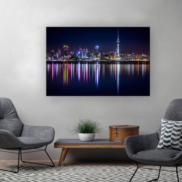 Quadro Decorativo Cidade A Beira Mar A Noite 1 Peça - 1