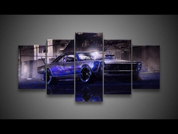 Quadro Decorativo 129X63 Sala Quarto Arte Carro Ford Azul - 5