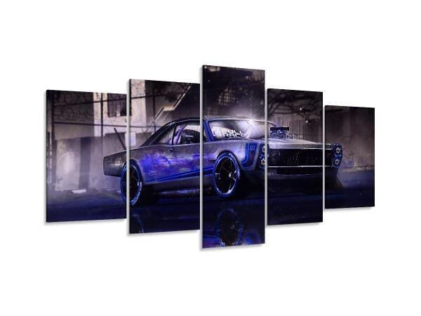 Quadro Decorativo 129X63 Sala Quarto Arte Carro Ford Azul - 2