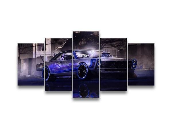 Quadro Decorativo 129X63 Sala Quarto Arte Carro Ford Azul - 1