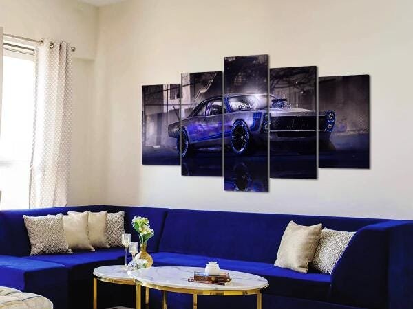 Quadro Decorativo 129X63 Sala Quarto Arte Carro Ford Azul - 4