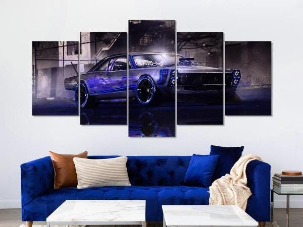 Quadro Decorativo 129X63 Sala Quarto Arte Carro Ford Azul - 3