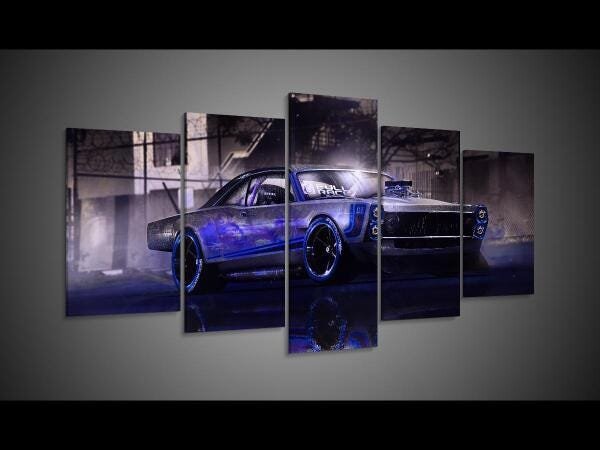 Quadro Decorativo 129X63 Sala Quarto Arte Carro Ford Azul - 6