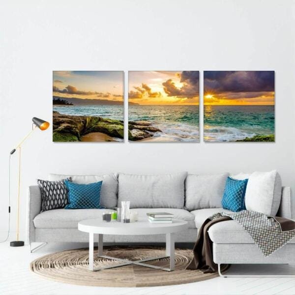 Quadro decorativo Mar Céu Ao Entardecer Jogo Grande Tecido - 2