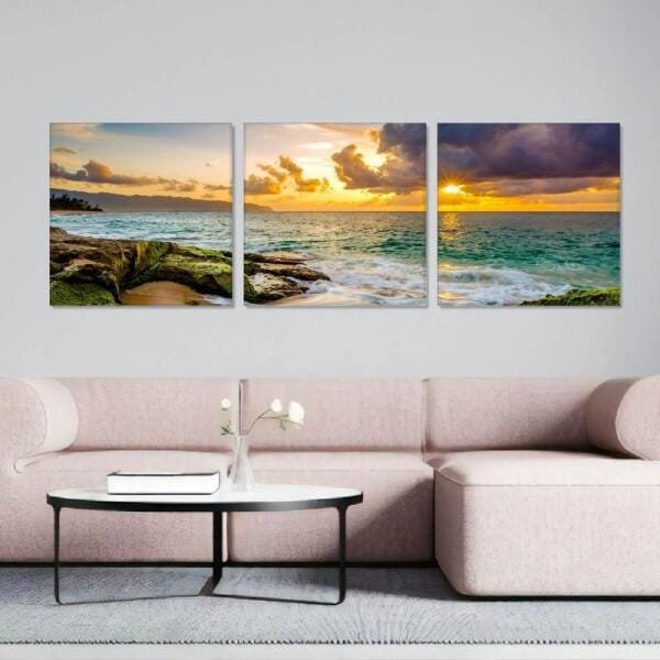 Quadro decorativo Mar Céu Ao Entardecer Jogo Grande Tecido - 3
