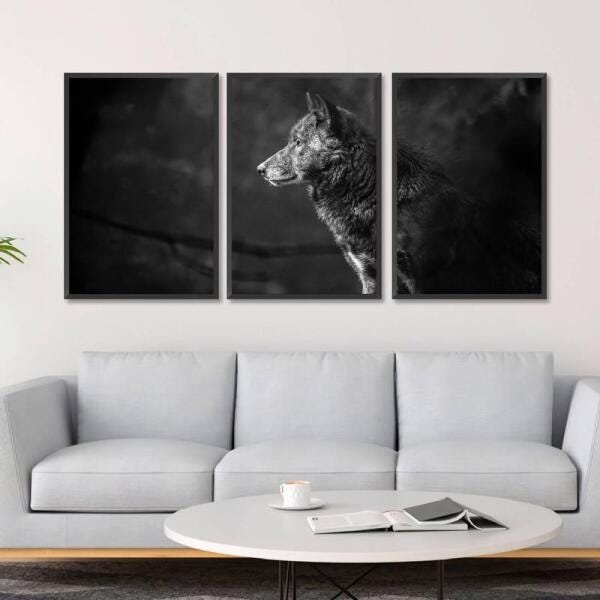 Quadro Mosaico Olhar do Lobo Arte decorativo 3 Peças - 3