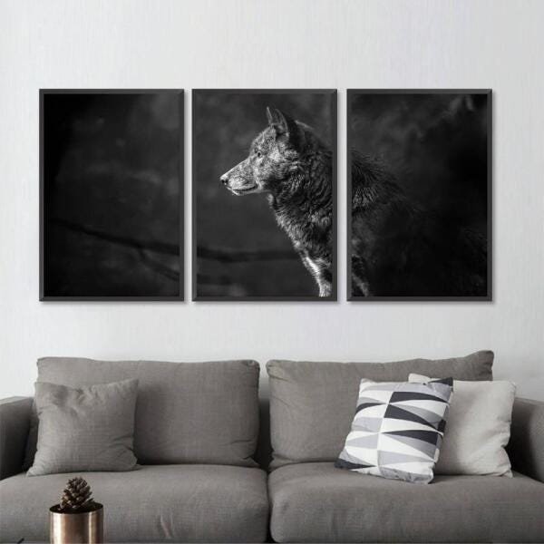 Quadro Mosaico Olhar do Lobo Arte decorativo 3 Peças - 2