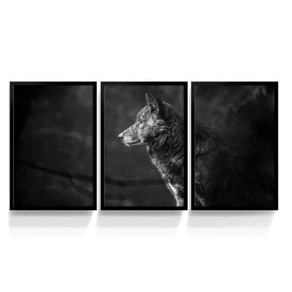 Quadro Mosaico Olhar do Lobo Arte decorativo 3 Peças - 1