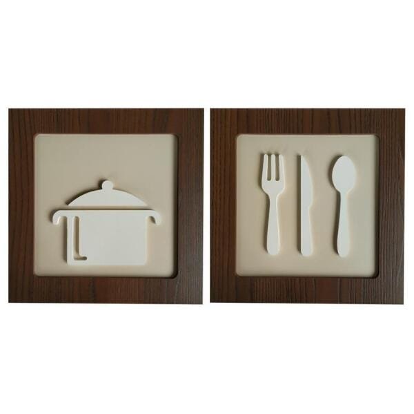 Kit 2 Quadros Decorativos Panela Talheres Marrom E Branco - 1