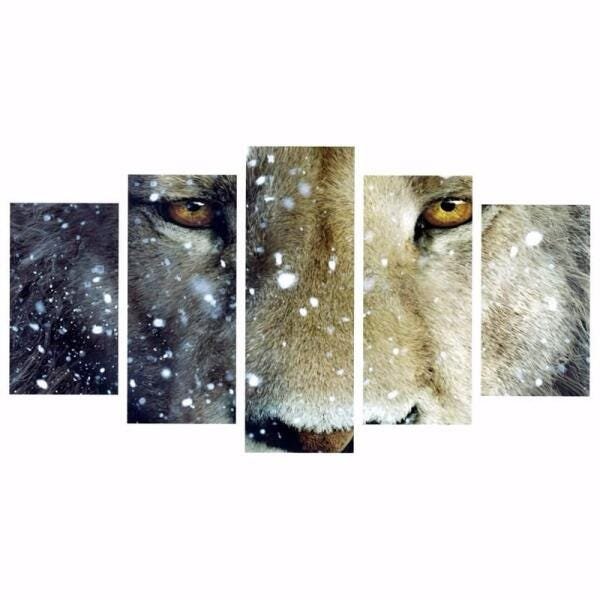 Quadro Leao Neve 3 Peças 200X100 - 1