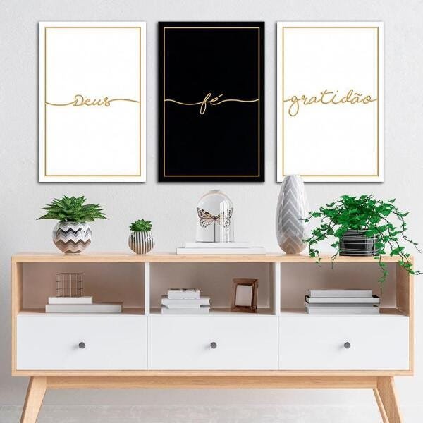 Conjunto Quadro Quarto Casal Grande Mdf Deus Fé Gratidão - 1