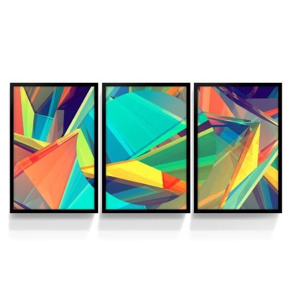 Conjunto Quadro Abstrato decorativo Cores e Formas Moldura - 1