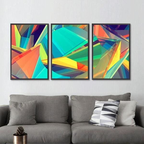 Conjunto Quadro Abstrato decorativo Cores e Formas Moldura - 2
