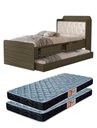 Ver imagem 1 de Cama Solteiro Tamires de Mdf com Cabeceira Estofada e Auxiliar + 2 Colchões D20