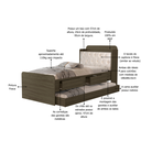 Ver imagem 5 de Cama Solteiro Tamires de Mdf com Cabeceira Estofada e Auxiliar + 2 Colchões D20