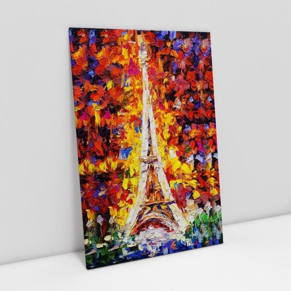 Quadro Para Sala Torre Eiffel Em Tintas Colorido Decorativo - 1