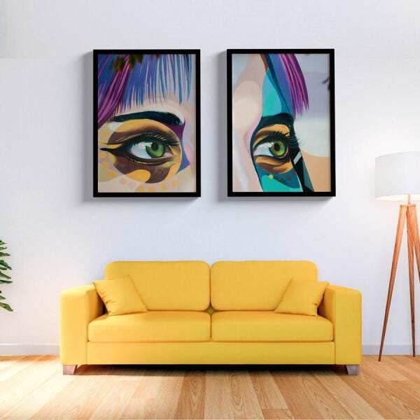 Kit 2 Quadros Decorativos Moldura Parede Face Mulher Olhos - 1