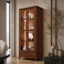 Ver imagem 4 de Cristaleira Dunia F06 2 Portas 3 Prateleiras Madeira Maciça com LED Marrom Lyam Decor