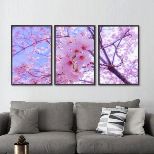 Quadro Mosaico Flores Cerejeiras Com Moldura decorativo - 3