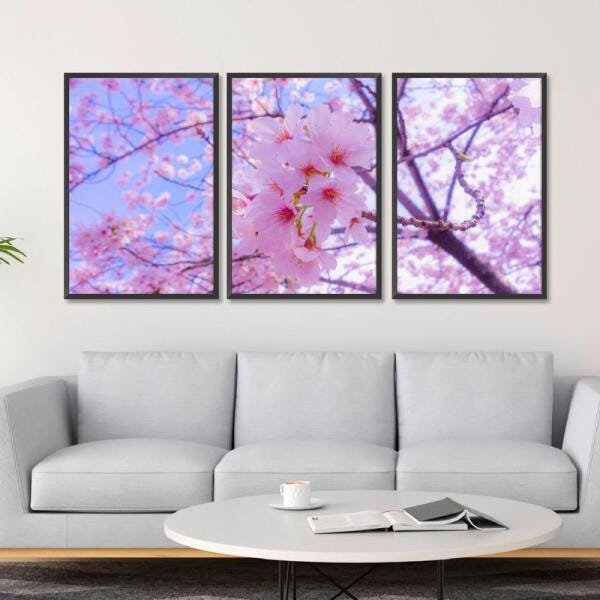Quadro Mosaico Flores Cerejeiras Com Moldura decorativo - 2