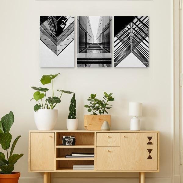 Quadro Arranha-Céus Preto E Branco 3 Telas Para Escritório - 2