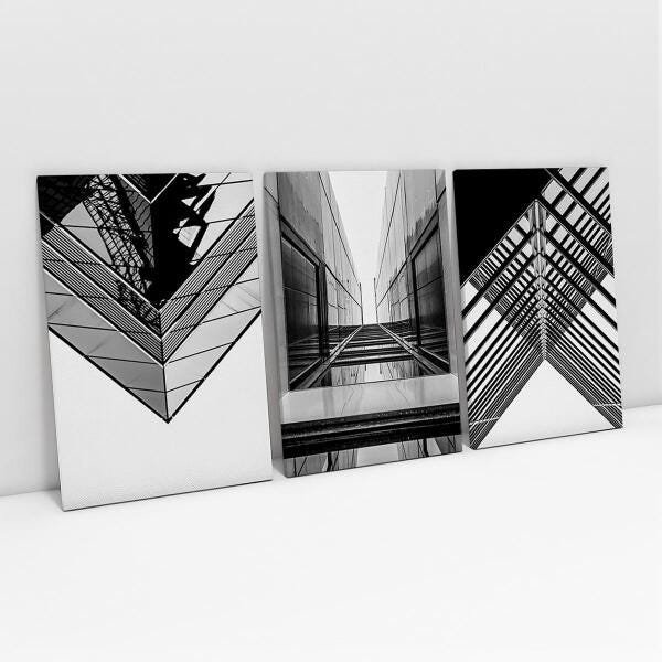 Quadro Arranha-Céus Preto E Branco 3 Telas Para Escritório - 1