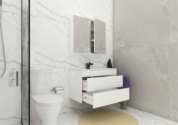 Gabinete Para Banheiro Jazz Branco 80cm Completo Mazzu - 2