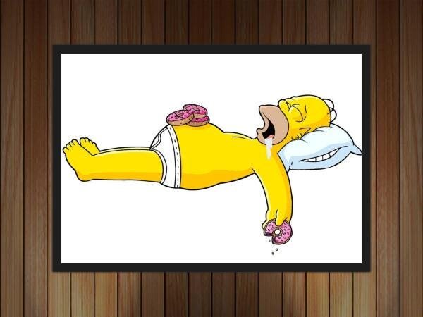 Quadro Desenho Simpsons Homer Dormindo Com Moldura G01 - 2