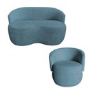 Ver imagem 1 de Kit Namoradeira + Poltrona Decorativa Beatriz Orgânica Linho Azul