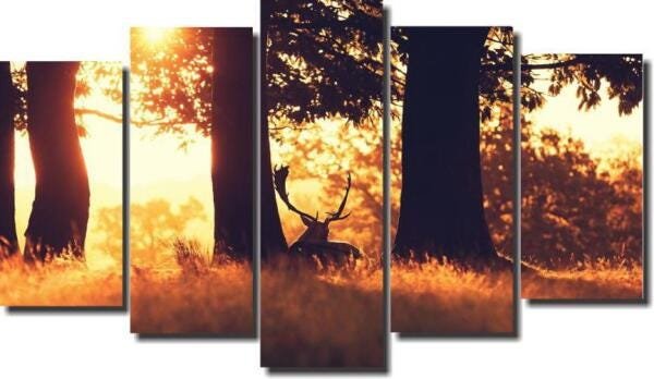 Quadro Decorativo Paisagem Cervo 5 Peças Para Sala M3 - 1