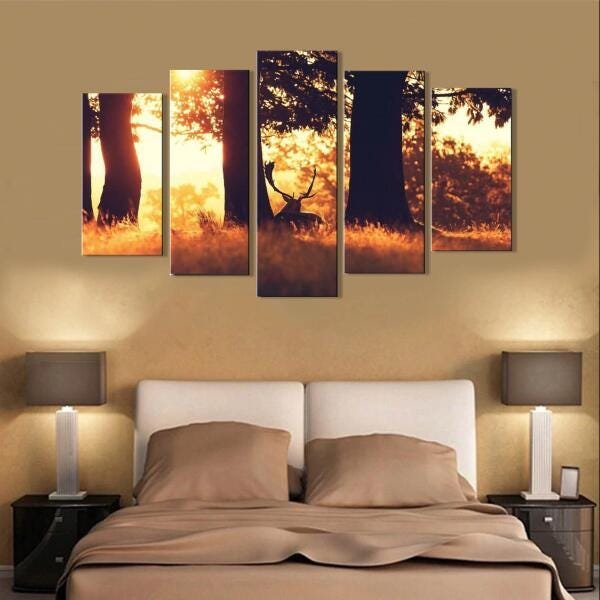 Quadro Decorativo Paisagem Cervo 5 Peças Para Sala M3 - 4