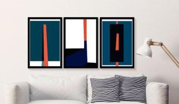 Quadro Decorativo Geométrico Azul Com Moldura 120 X 60 - 1