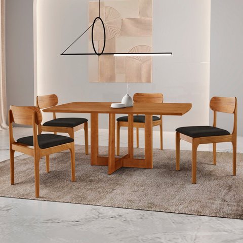 Conjunto de Mesa de Jantar Vitoria Tampo Laminado 120cm Barril 4 Cadeiras Bellini