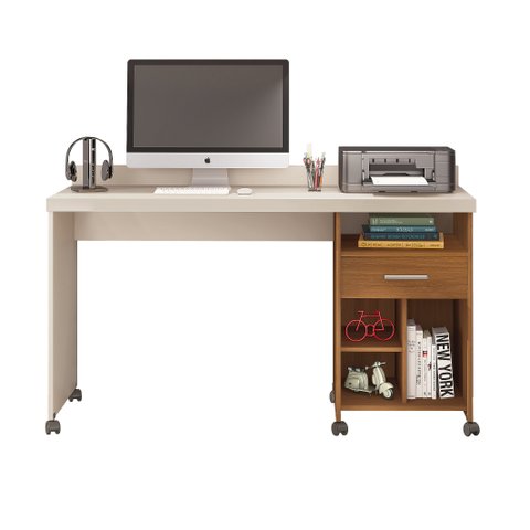 Mesa de Computador Escritorio com Rodinhas 1 Gaveta Slim Anto:off White/freijó