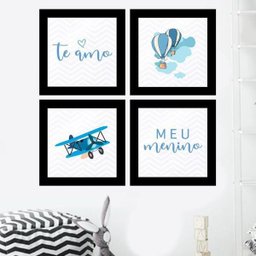 Quadros Decorativos 4 Quadros Infantil Te Amo Meu Menino - 1 Quadros Decorativos 4 Quadros Infantil Te Amo Meu Menino - 1
