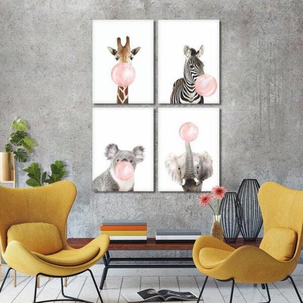 Quadros Chiclete Girafa Zebra 40X50 - 2