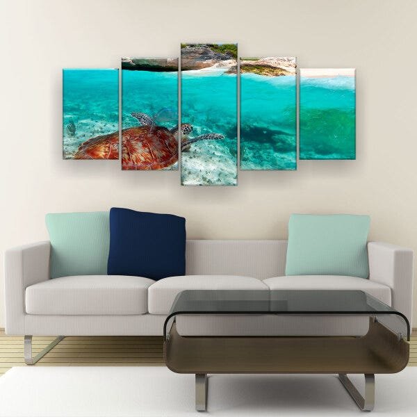 Quadro Decorativo Tartaruga Na Praia 129X61 5 Peças - 3