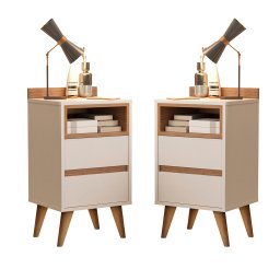 Conjunto 2 Mesa de Cabeceira Retro 2 Gavetas -alamo- Cm - Off White/nature - 1