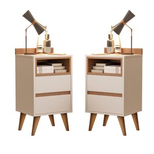 Conjunto 2 Mesa de Cabeceira Retro 2 Gavetas -alamo- Cm - Off White/nature
