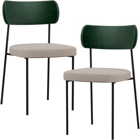 Kit 02 Cadeiras Estofadas para Sala de Jantar Melina L02 Facto Verde Musgo Linho Bege - Lyam Decor