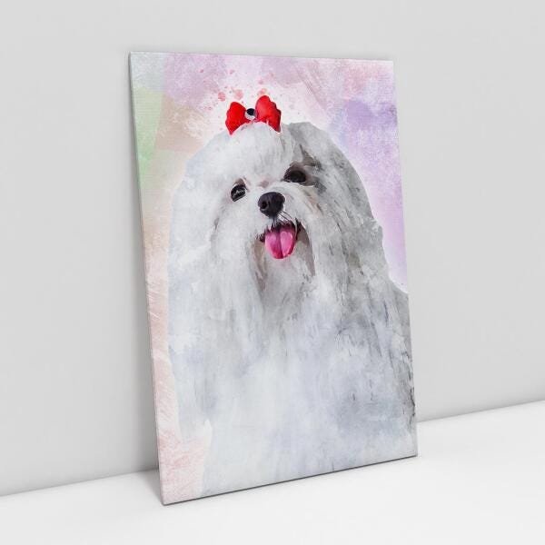 Quadro Cachorro Maltês Pet Arte Aquarela Decorativo Pra Sala - 1