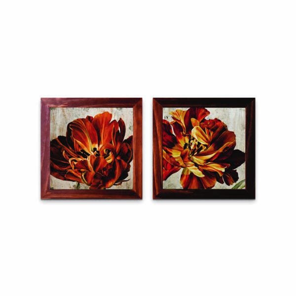Kit 2 Quadros Decorativos Flores Laranjas Madame Capricho 30 cm - 1