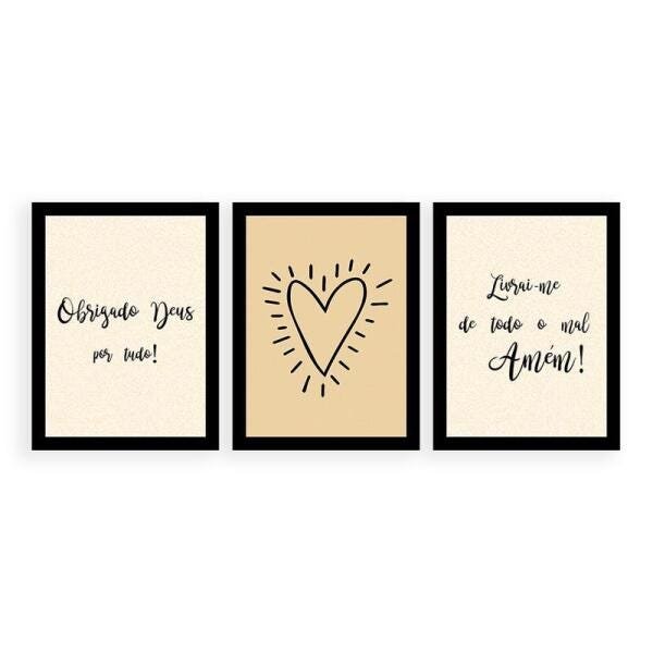 Kit 3 Quadros Decorativos 27x36cm Obrigado Deus Por Tudo - 1