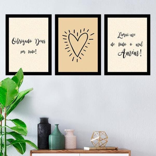 Kit 3 Quadros Decorativos 27x36cm Obrigado Deus Por Tudo - 2