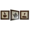 3 Quadros Decorativos Xícara Bule Pão Marrom Em Relevo - 1