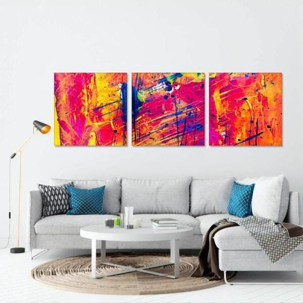 Quadros Abstratos Grandes Kit Efeito Pintura Espirros - 3