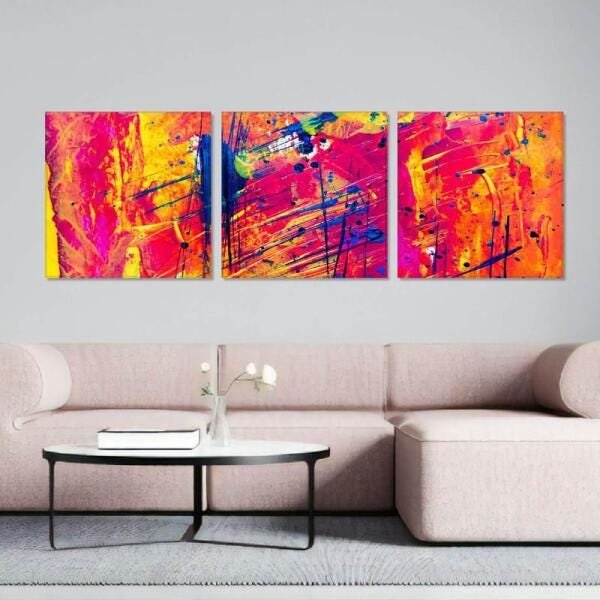 Quadros Abstratos Grandes Kit Efeito Pintura Espirros - 2