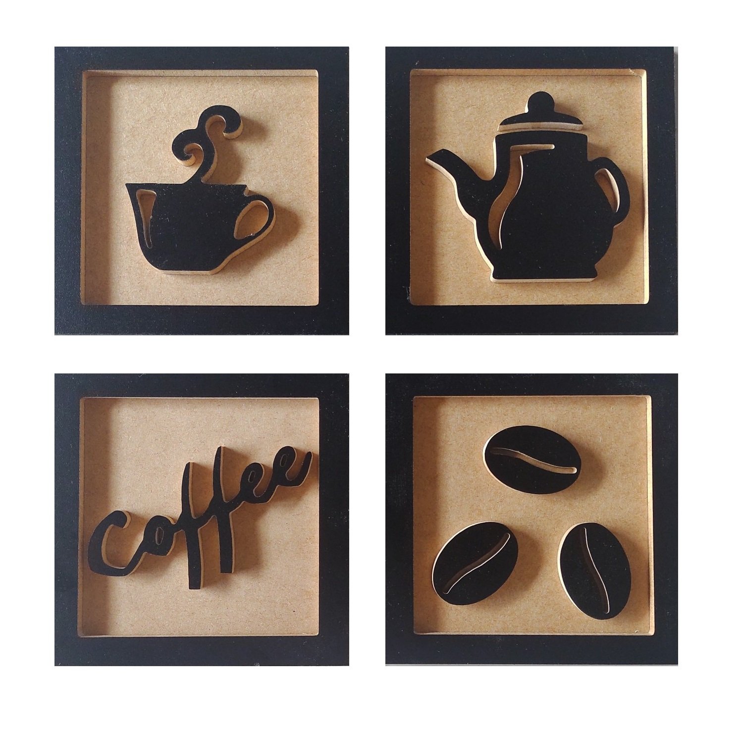 4 Quadros Decorativos Cantinho do Café MDF em Relevo:Carvalho