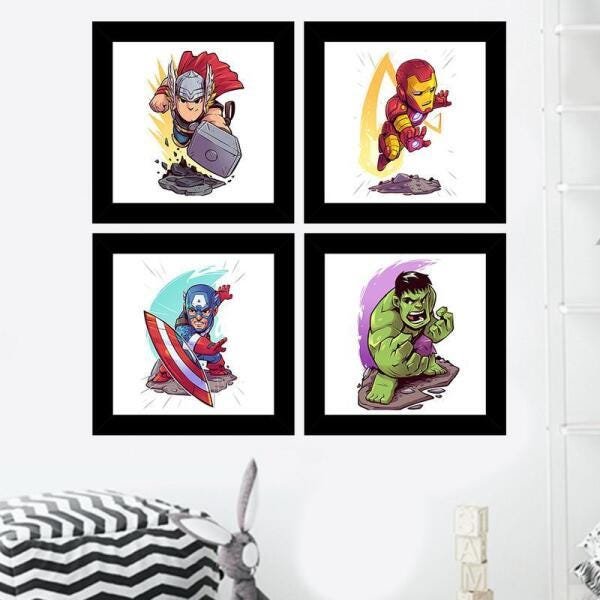 Quadros Decorativos 4 Quadros 19X19Cm Heróis Em Desenho I - 2
