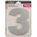Ver imagem 2 de Número Residencial de Alumínio Escovado com Adesivo, 3 (três), Cor Prata, Linha Primafer, Atlas.